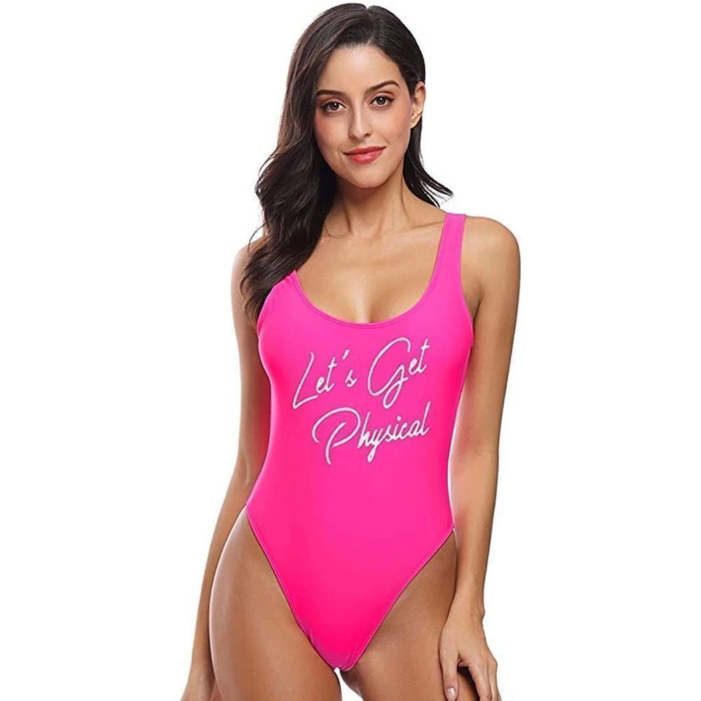 One Piece Swimsuit Graphic Print High Cut Hot Pink Size Extra Large
